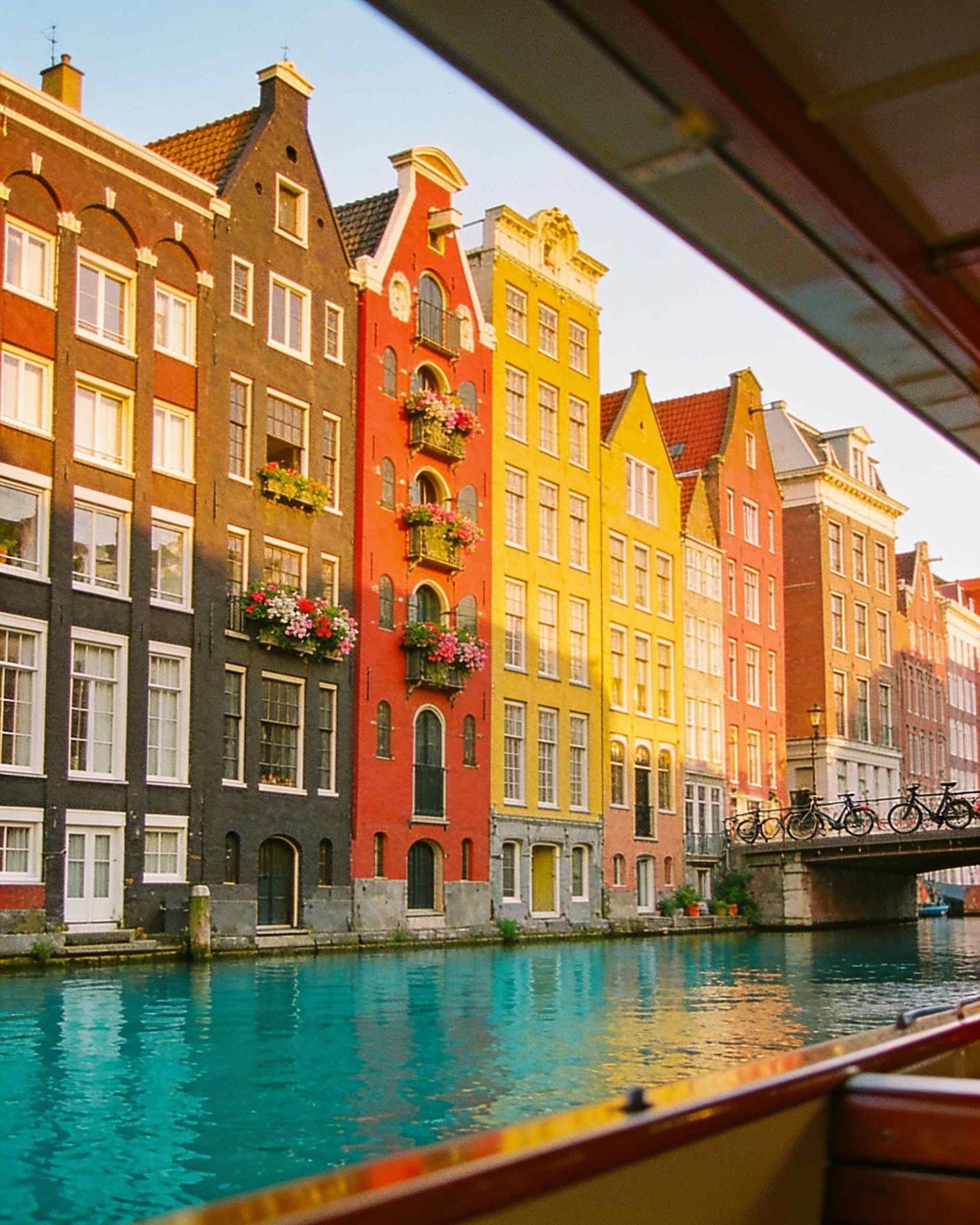 Anne Frank House in Amsterdam seen from a canal boat