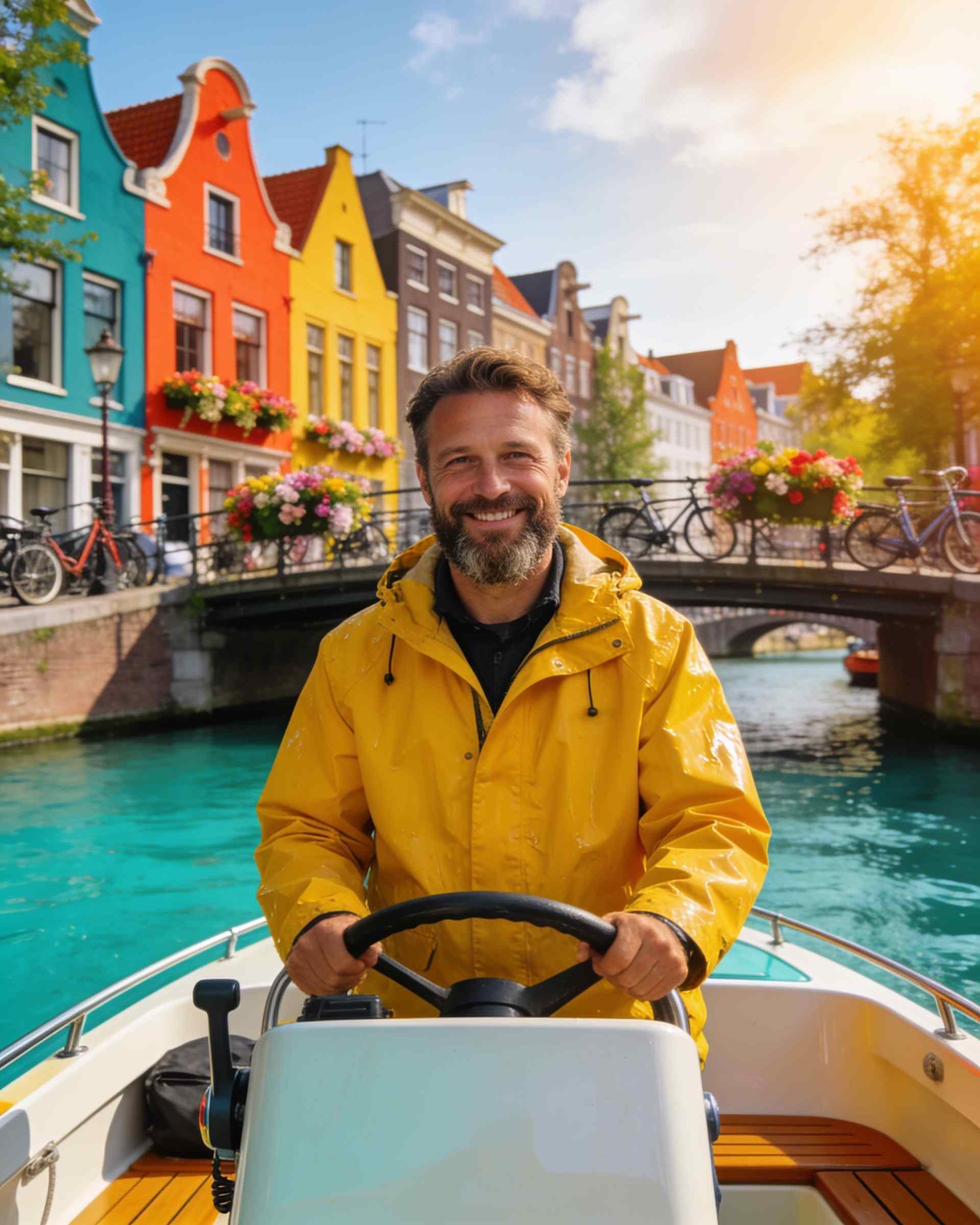 Joost Bakker, a skipper, on a canal boat in Amsterdam