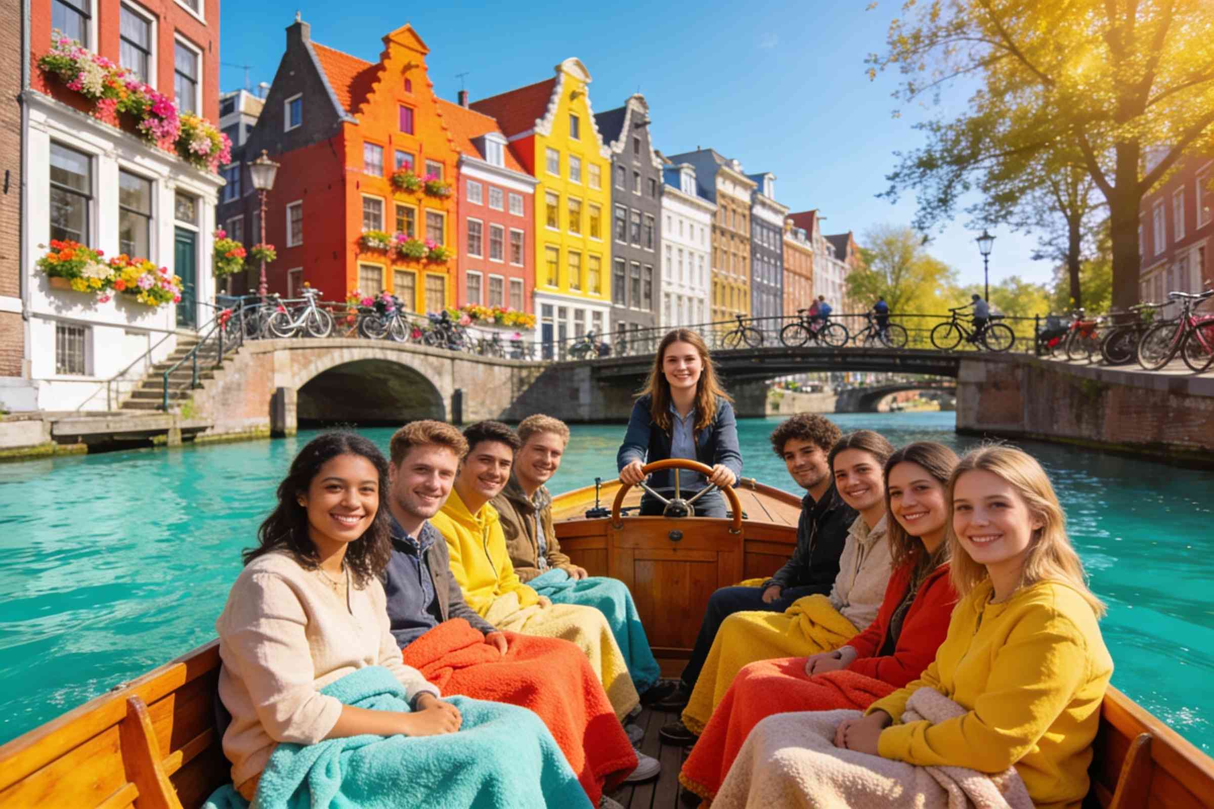 A canal boat on the The canal ring cruise in Amsterdam