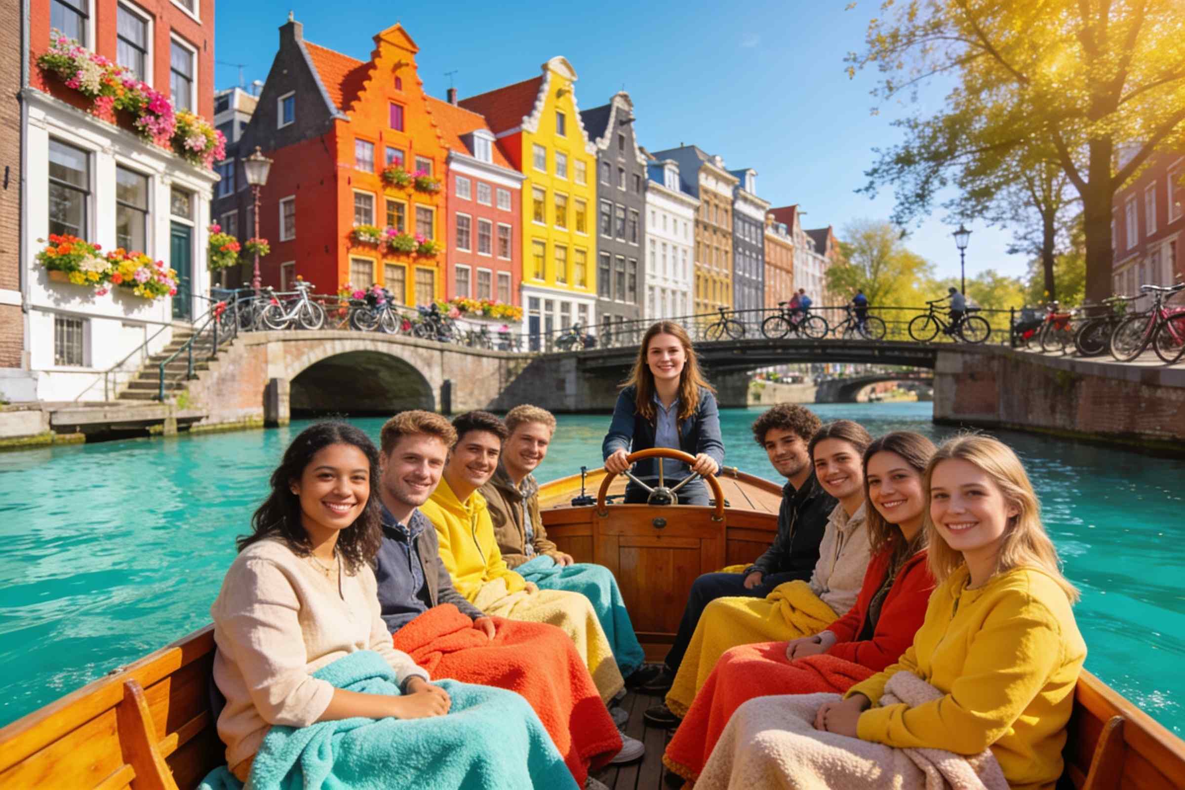 A canal boat on the The canal ring cruise in Amsterdam